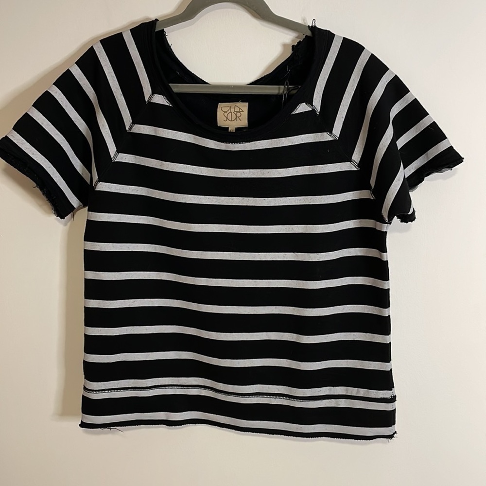 Chaser Black and White Striped Short Sleeve Tee